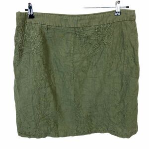 Tommy Bahama Women's Olive Green Linen Embroidered Peak Leaf Short Skirt sz 14